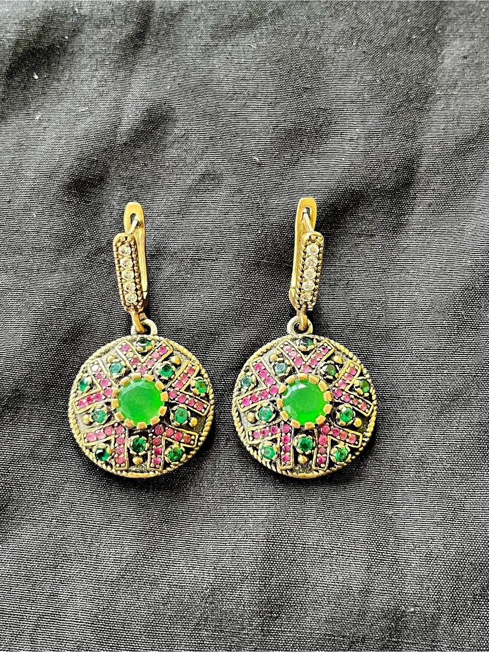 Vintage Ottoman Geometric Drop Earrings with 925 silver stamp